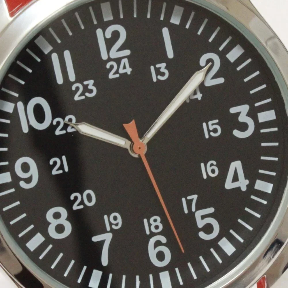 Men's Quartz Field Watch Silver Case Orange Tropical Rubber Strap 42mm
